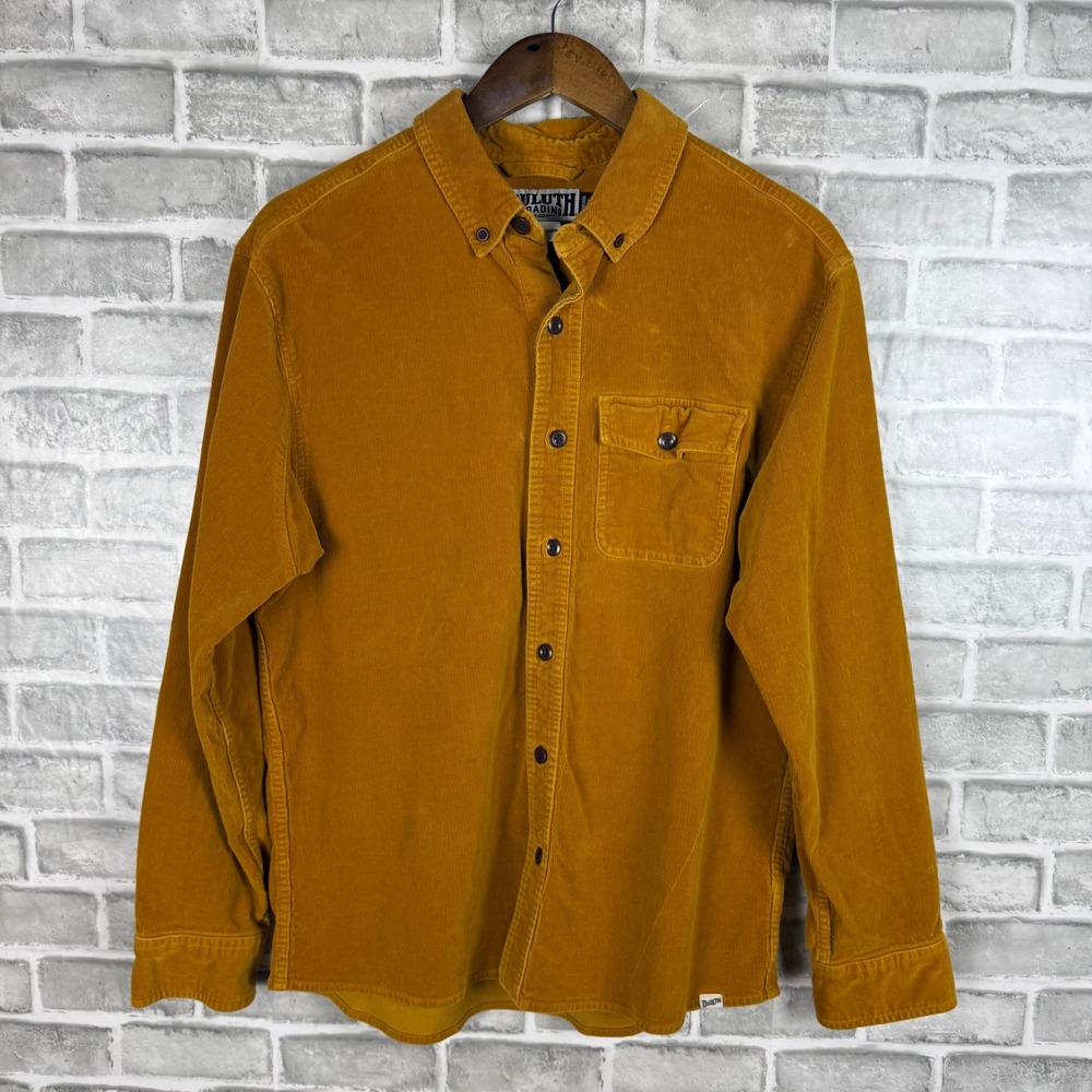 Duluth Trading Co Mens Corduroy Shirt Mustard Yellow Untucked Fit Medium